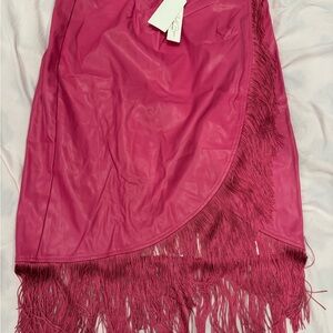 Elegant Pink Pencil Skirt with Fringe faux leather women sz xl